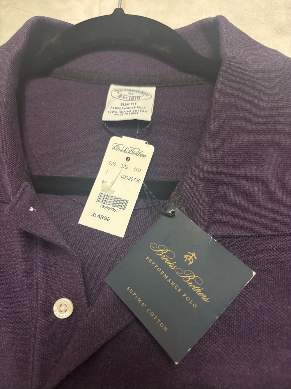 Brooks Brothers Slim Fit Performance Polo. Long sleeve. XL. NWT. Deep purple.
